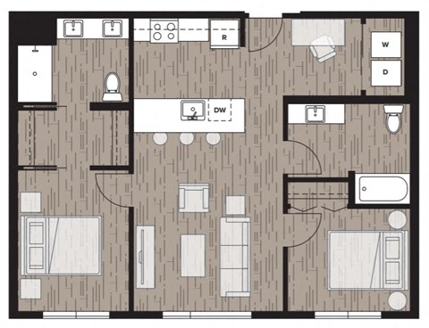 2 bed 2 bath floor plan G at Riverfront Everett, Everett
